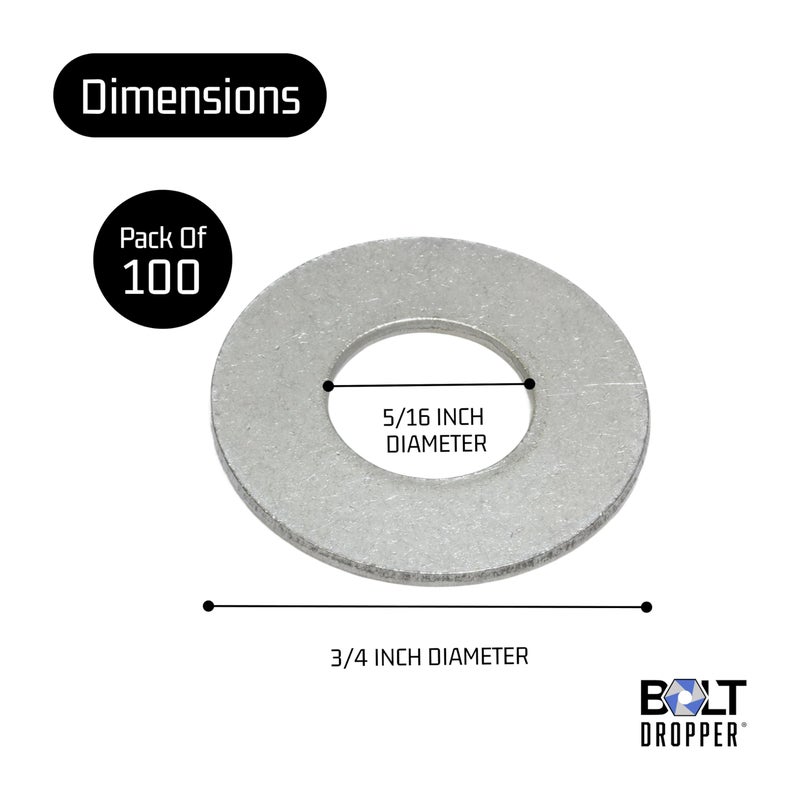 Bolt Dropper 5/16" Stainless Flat Washer (100 Pack), 3/4" OD 18-8 (304) Stainless Steel, Suitable for Factories Repair, Kitchens, Shops, and Outdoor Construction by Bolt Dropper - Image 3